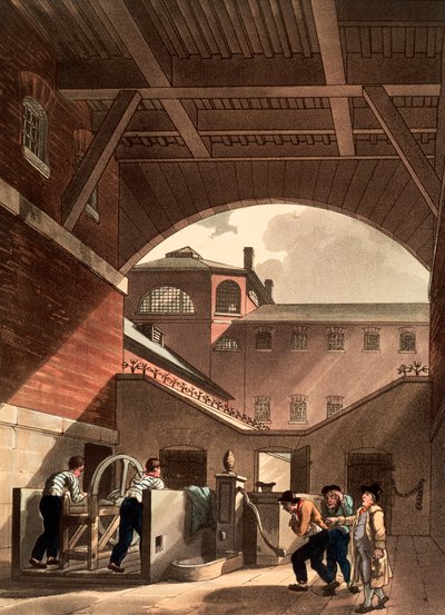 Cold Bath Fields Hapishanesinde su motoru, Londra, 1808 by Augustus Charles Pugin, Thomas Rowlandson