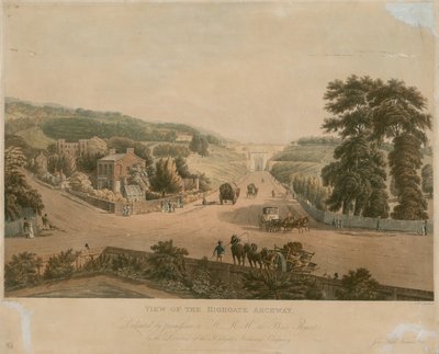 ಹೈಗೇಟ್ ಆರ್ಚ್ವೇ ಟರ್ಕ್ನ ನೋಟ by Augustus Charles Pugin