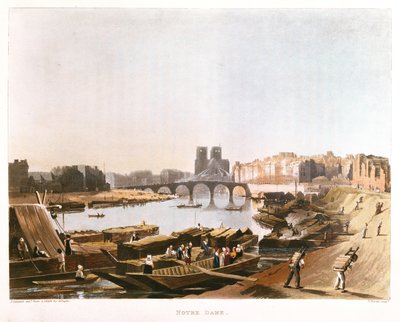 Notre Dame, Ile de la Cite, Ile Saint Louis ve Pont de la Tournelle, 1821 by Augustus Charles after Pugin