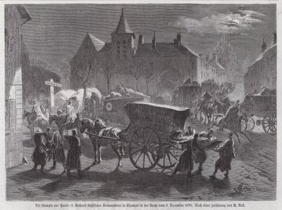 Paris dışındaki savaşlarda yaralanan Sakson askerlerinin gelişi, Fransa-Prusya Savaşı, 2 Aralık 1870 (gravür) by Augustus J. Beck
