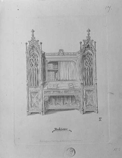 Gotik bir kitaplık tasarımı, c.1835 by Augustus Welby Northmore Pugin