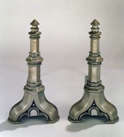 Gotik tarzdaki Andirons çifti, c.1836 (dökme çelik) by Augustus Welby Northmore Pugin