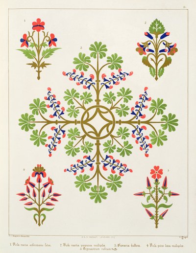 M. und N. Hanhart tarafından basılan gül motifli duvar kağıdı tasarımı by Augustus Welby Northmore Pugin