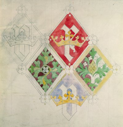 Parlamento Binası için vitray pencere tasarımı (kağıt üzerinde wc ve kalem) by Augustus Welby Northmore Pugin