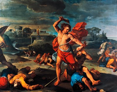 Samson Filistinlileri katlediyor, resim Aureliano Milani (1675-1749), tuval üzerine yağlı boya, 225x290 cm, İtalya by Aureliano Milani
