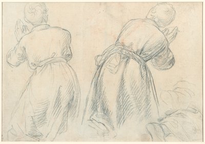Kol ve Bacak Çalışmaları Oturan Kadın (rekto); Diz çökmüş gençlerin çalışmaları (verso) by Aurelio Lomi