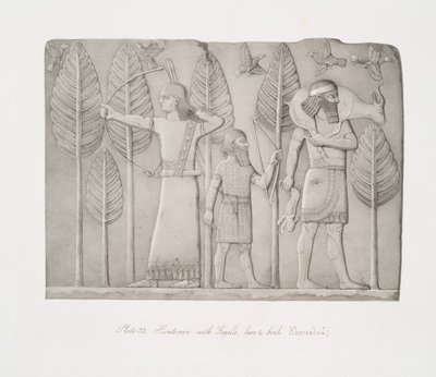 Ceylan, tavşan ve kuş avcıları (Khorsabad) by Austen Henry Layard