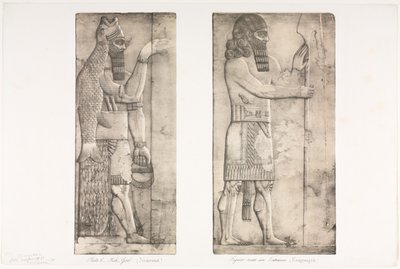 Ninova Anıtları: Levha 6, Balık tanrısı (Nimrud); Bir Girişe Yakın Şekil (Kouyunjik) by Austen Henry Layard