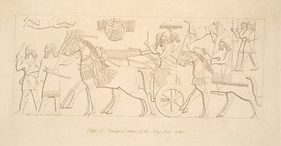 Kralın savaştan zaferle dönüşü, Nineveh Anıtları, pub. 1849 by Austen Henry Layard