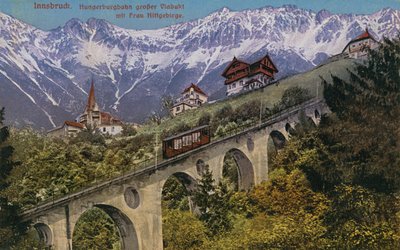 Innsbruck - füniküler demiryolu ve viyadük. 1913 yılında gönderilen kartpostal. by Austrian Photographer