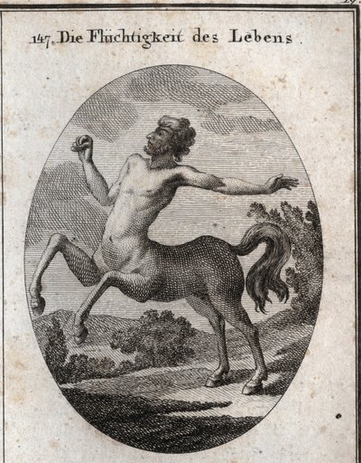 Bir Centaur tarafından temsil edilen insan yaşamının hızının alegorisi. Ressamlar, ressamlar, şairler, bilim adamları, eğitimciler ve daha yüksek zevklere sahip arkadaşlar için tasvir edilen tutkular ve alegoriler alanından ikonoloji veya fikirlerde "" gra by Austrian School