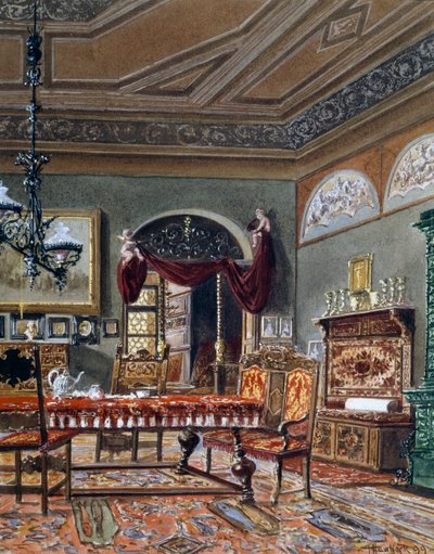 Biedermeier tarzı salon, suluboya, Avusturya by Austrian School