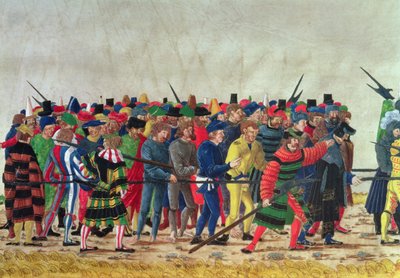 Fransız mahkumları koruyan Maximilian I (1459-1519) teberleri by Austrian School