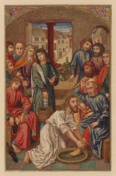İsa öğrencilerinin ayaklarını yıkar (chromolith) by Austrian School
