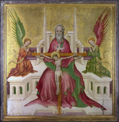 ""Kutsal Üçlü Birlik ve Çarmıha Gerilmiş İsa"" Avusturya Okulu Tablosu, Yaklaşık 1410 Dim 118.1 x 114,9 cm Londra Ulusal Galerisi by Austrian School