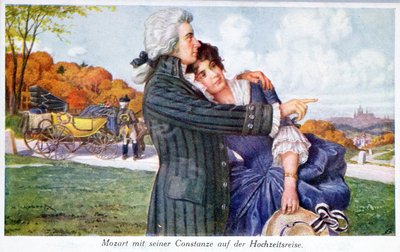 Mozart, eşi Constanze ile balayında by Austrian School