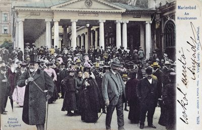 Kral VII. Edward'ın (1841-1910) Marienbad kaplıcasını ziyaret ettiğini gösteren kartpostal, 1905 dolayları by Austrian School