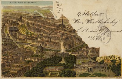 Viyana şehrinin havadan görünümünü gösteren kartpostal by Austrian School