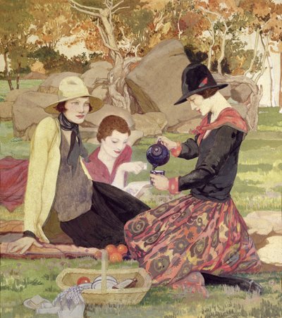 Piknik (kağıt üzerine sulu boya ve guaj boya) by Averil Mary Burleigh