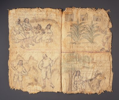 Techialoyan Codex, Coyotepec Coyonazco, Meksika (kağıt üzerinde pigment ve mürekkep) by Aztec