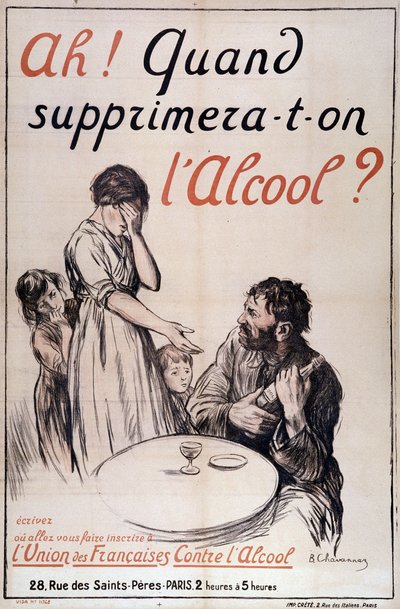 Alkolizm: “Alkol ne zaman kaldırılacak?” C. 1910 (litografi) by B. Chavannaz