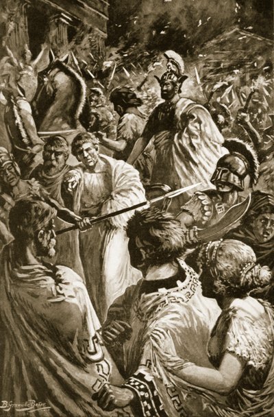 Olynthus'un Yağmalanması, MÖ 348, 'Hutchinson'ın Uluslar Tarihi'nden bir örnek by B. Granville (after) Baker