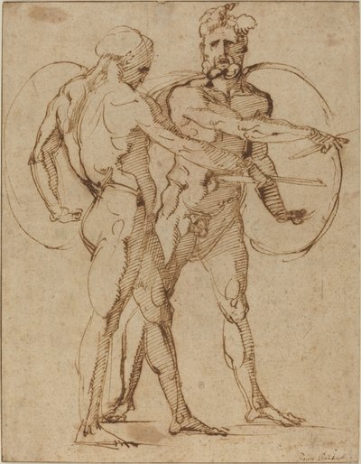 Two Male Nude, c.1520 (kağıt üzerine kalem ve kahverengi mürekkep) by Baccio Bandinelli