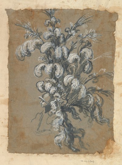 Kask Üzerinde Tüylü Gösterişli Bir Başlık için Tasarım, yakl. 1620-56. by Baccio del Bianco