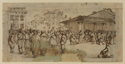 Figürlerle (tebeşir, kalem, mürekkep ve kağıt üzerine yıkama) Floransa'daki pazar meydanı by Baccio del Bianco
