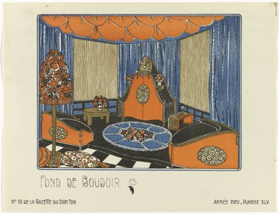 Gazette du Bon Ton, 1920 - No. 10, Pl. XLV: Fond de Boudoir (nesne üzerindeki başlık) by Bagge and Huguet