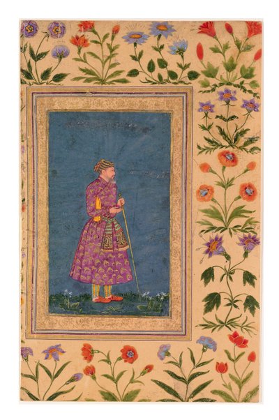 Babür Grandee'nin Portresi, Ayakta, c.1640 (kağıt üzerinde opak suluboya ve altın) by Bahadur Ilyas