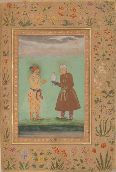 Jahangir ve Babası, Ekber, Shah Jahan Albümünden Folyo, verso: ca. 1630 by Balchand
