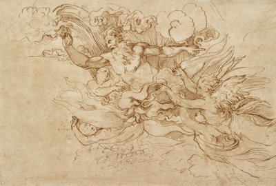 Meleklerin katıldığı alevli bir Bulutta Yehova, 16. yüzyıl by Baldassare Peruzzi