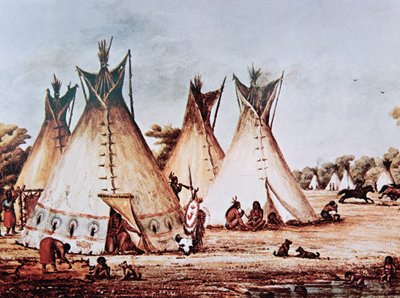 Kiowa Kabilesi Köyü (tuval üzerine yağlı boya) by Baldwin Mollhausen