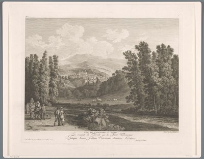 Gezicht op Vicovaro Vicovaro eski görünümü. Varia (nesne üzerindeki başlık) Suite of VI Roma Çevresi Manzaraları (...) (dizi başlığı) by Balthasar Anton Dunker