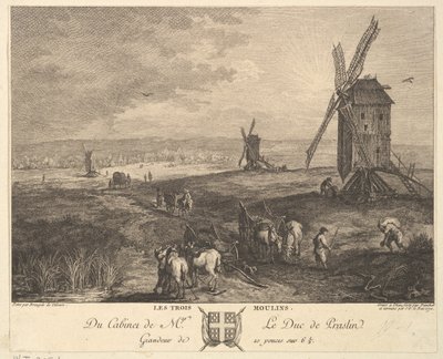 Üç Yel Değirmeni Les Trois Moulins, Duc de P..., 1772 koleksiyonundaki bir tablodan sonra by Balthasar Anton Dunker