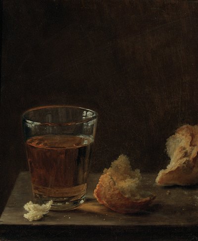Masada bir bardak bira ve bir rulo ekmek by Balthasar Denner