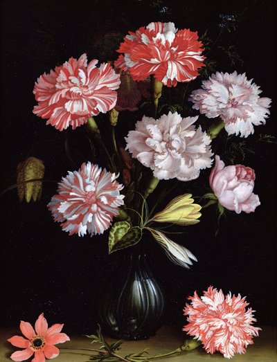 Çiçek Çalışması: Vazoda Karanfil (panelde yağlı boya) by Balthasar van der Ast