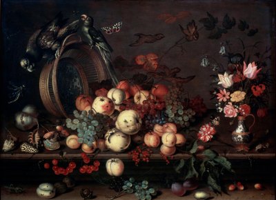 Meyveler, Çiçekler ve Papağanlarla Natürmort, 1620