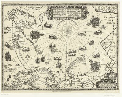 Hollandalıların 1598'deki üç yolculuğunu gösteren Kuzey Kutup Dairesi çevresindeki ülkelerin haritası by Baptista van (after) Doetechum