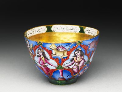 Kapaklı kase, tabak ve kaşık, astrolojik süslemeli, 19. yüzyılın başlarında by Baqir
