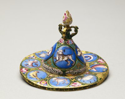 Kapaklı kase, tabak ve kaşık, astrolojik süslemeli, 19. yüzyılın başlarında by Baqir