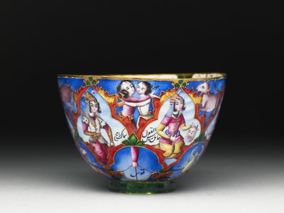 Kapaklı kase, tabak ve kaşık, astrolojik süslemeli, 19. yüzyılın başlarında by Baqir