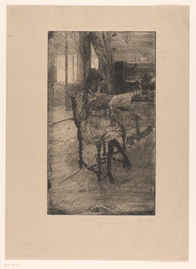 genç kadın, okuma by Barbara Elisabeth van Houten (signed by artist)