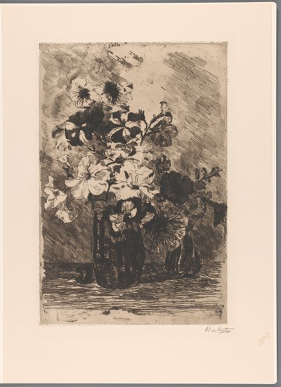 İki vazoda petunyalar by Barbara Elisabeth van Houten (signed by artist)