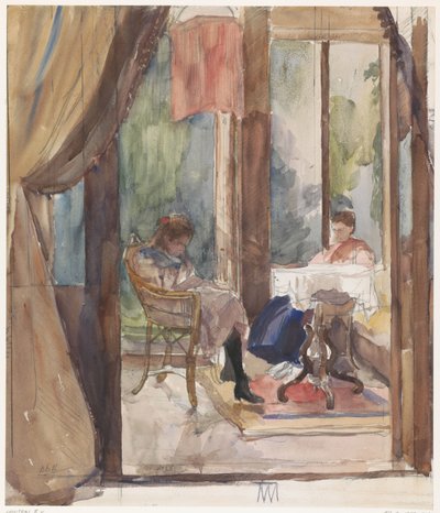 Bayan ve genç bir kız, her ikisi de Lahey'deki 6 Riouwstraat'taki evin konservatuarında kitap okuyor by Barbara Elisabeth van Houten