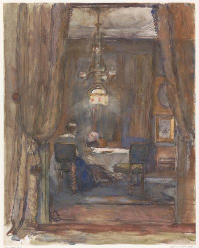 Lahey'deki Riouwstraat'taki oturma odası, geceleri by Barbara Elisabeth van Houten