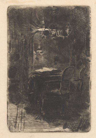 Açık kitap ile ayna ve masa ile iç by Barbara Elisabeth van Houten