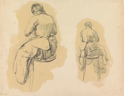 Arkadan görülen bir taburede oturan bir kadının iki çalışması by Barbara Elisabeth van Houten