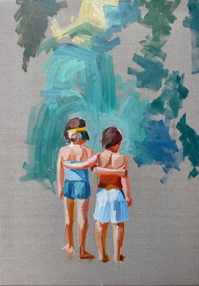 Bittersweet 2, 2025, keten tuval üzerine yağlıboya by Barbara Hoogeweegen